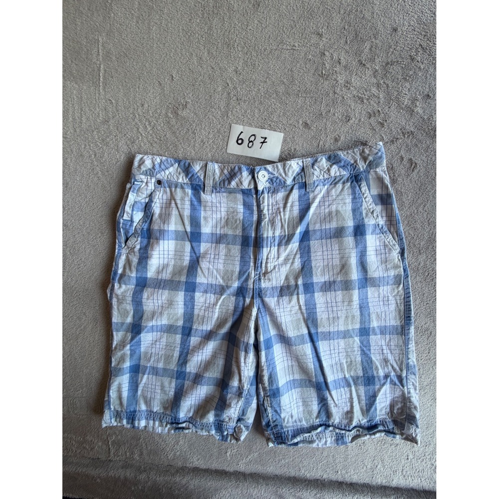 Hang Ten Plaid Shorts Mens 36 Blue Cotton Casual Surf Summer